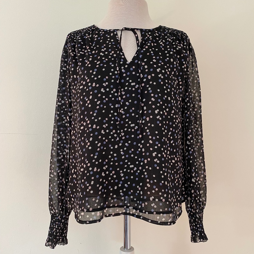 Banana Republic long sleeve black blouse with confetti/polka dot print, small